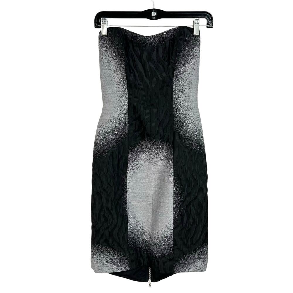 NWT Claire Dickson Boutique Black & Silver Zip Back Strapless Dress Womens 10